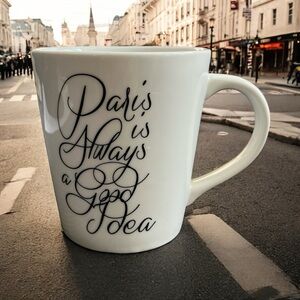 INDIGO Mug "Paris is Always a Good Idea" with Script Design Ceramic 14 oz *READ